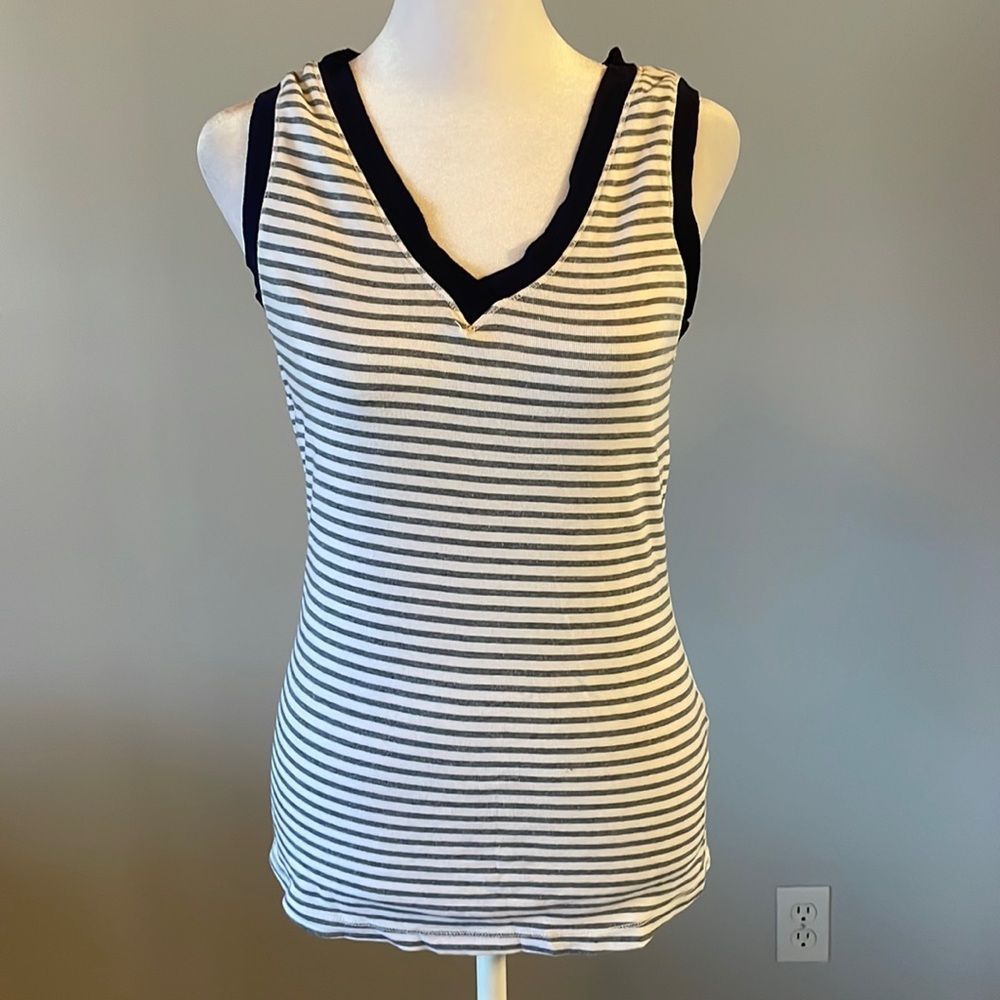 [Three Dots] Navy/White Striped Tank Top - Size Small